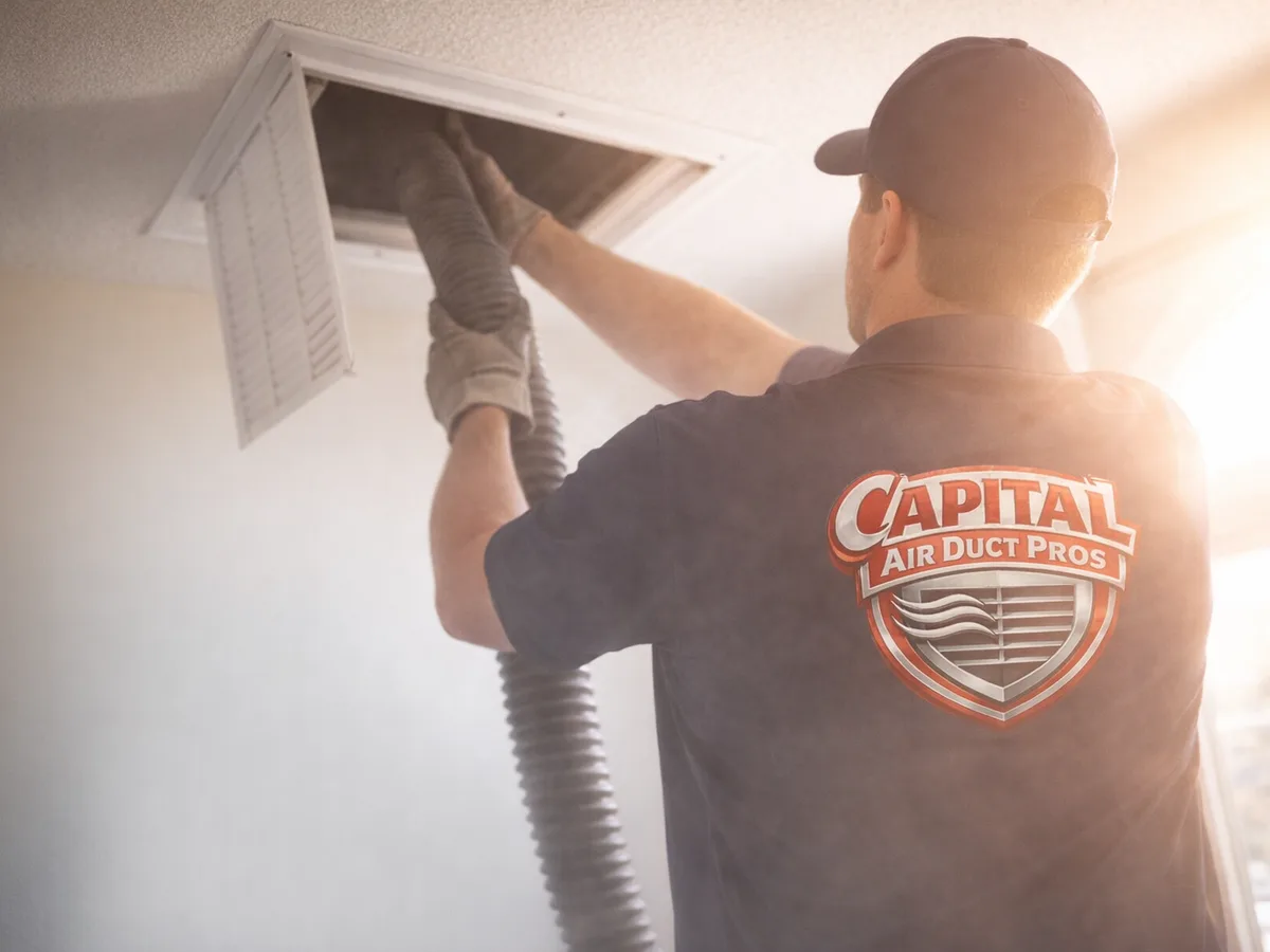 air duct cleaning technician on the job in Los Gatos, CA